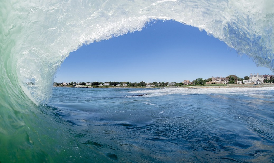 Wave with Newport County Rhode Island in the background